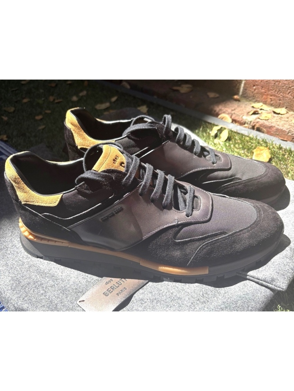Custom Made Berlutti Black and Tan Suede Leather Sneakers Size 10 #luxury